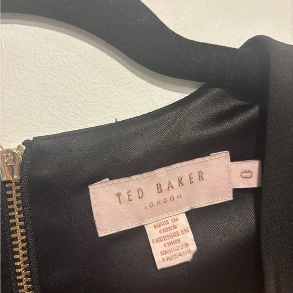 Ted Baker Black Dress with Gold Zip and Lace Sleeves (Size 0) - Picture 3 of 11